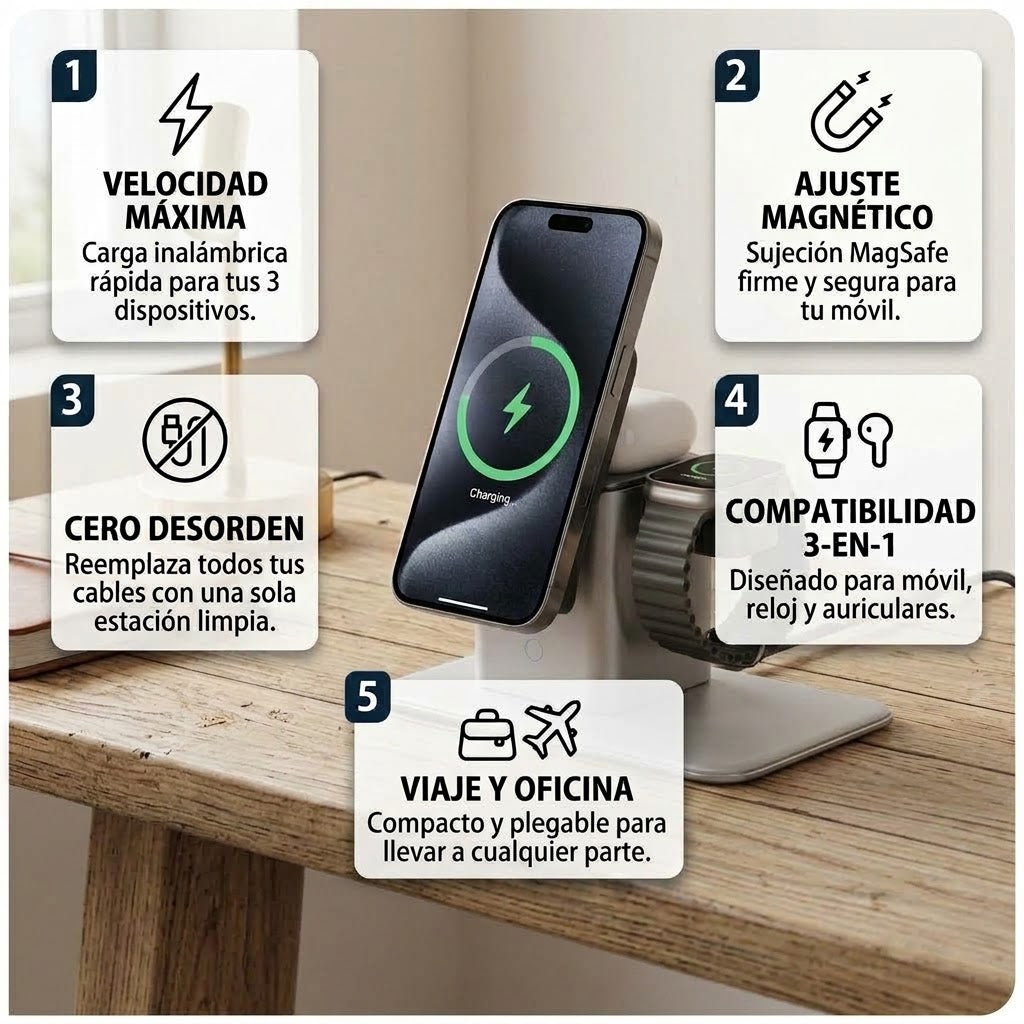 Cargador Inalámbrico 3 en 1 – 15W