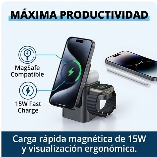 Cargador Inalámbrico 3 en 1 – 15W