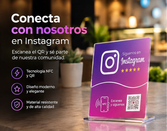 Soporte PVC Instagram con NFC y QR – Letrero Sígueme en Instagram para Negocios, Tiendas y Restaurantes