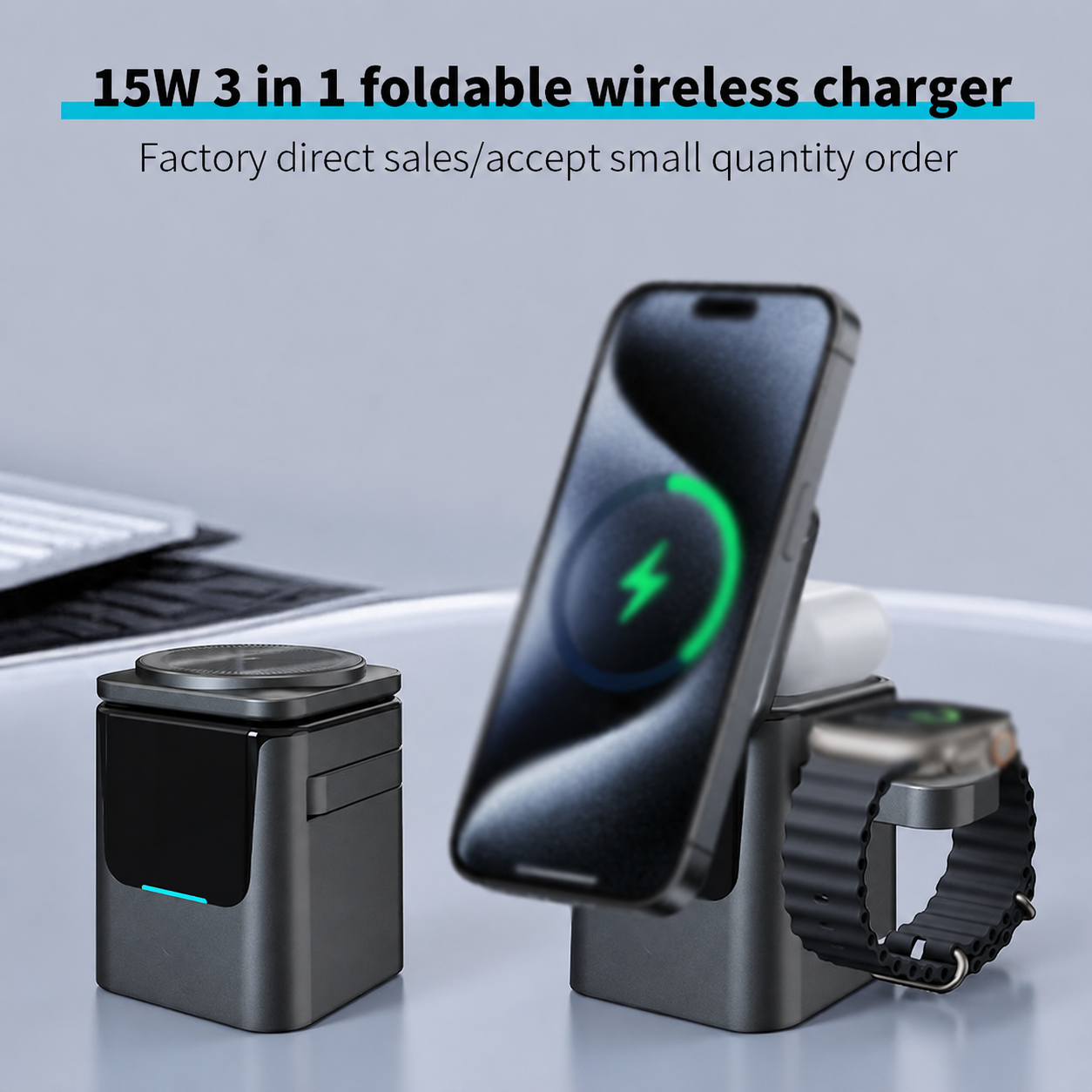 Cargador Inalámbrico 3 en 1 – 15W